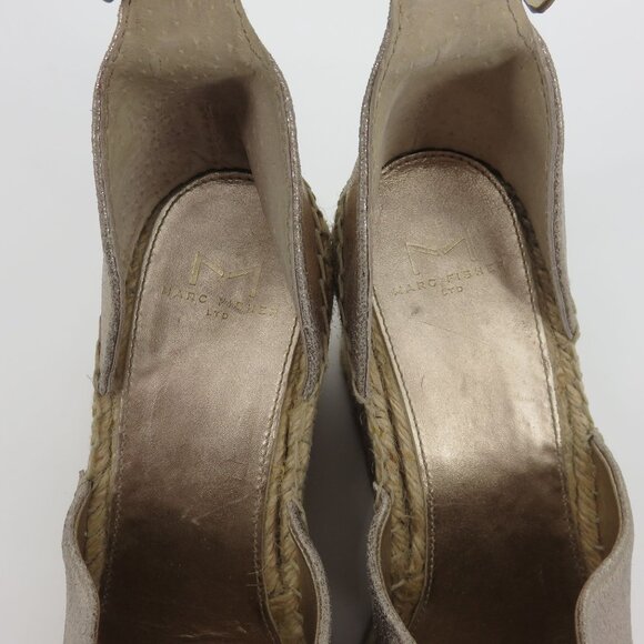 Marc Fisher ADALYN Women 7 M Metallic Gold Leather Espadrille Wedge Sandals - Picture 12 of 16